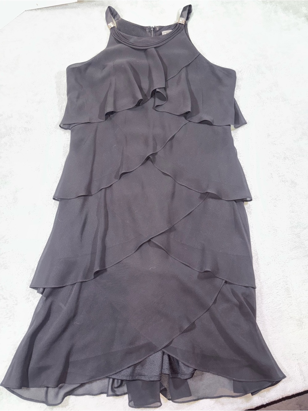 Laura Black Tiered Chiffon Cocktail Dress Rhone Straps Size 8